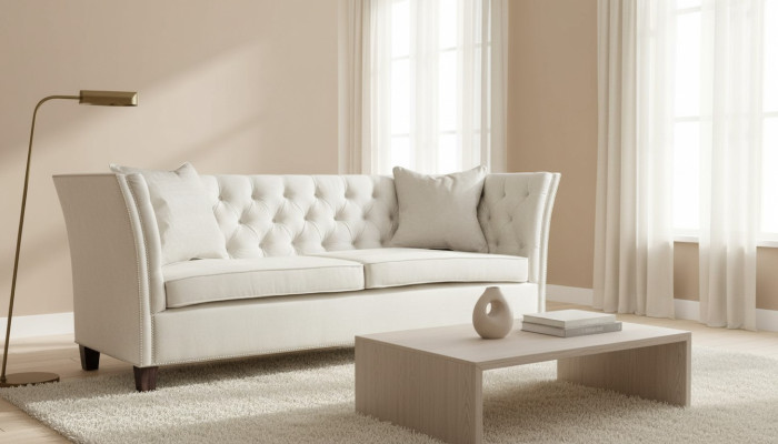 Canapé Chesterfield Beige Trois Places Mobilier Rembourré Hôtel Pratique Salon