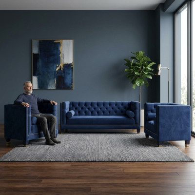 Chesterfield Blue e Sofa set 3-piece set Couch Sets Seat Upholstery Group Chesterfield bleu et ensemble de canapé 3 pièces Ensembles de canapé Groupe de sièges rembourrés