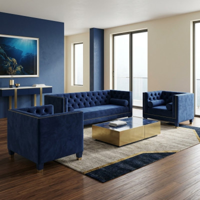 Chesterfield Blue e Sofa set 3-piece set Couch Sets Seat Upholstery Group Chesterfield bleu et ensemble de canapé 3 pièces Ensembles de canapé Groupe de sièges rembourrés