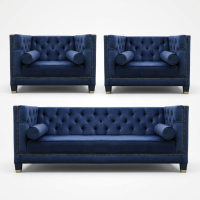 Chesterfield Blue e Sofa set 3-piece set Couch Sets Seat Upholstery Group Chesterfield bleu et ensemble de canapé 3 pièces Ensembles de canapé Groupe de sièges rembourrés