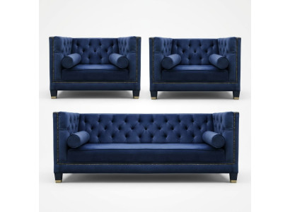 Chesterfield Blue e Sofa set 3-piece set Couch Sets Seat Upholstery Group Chesterfield bleu et ensemble de canapé 3 pièces Ensembles de canapé Groupe de sièges rembourrés