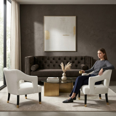 Chesterfield + 2 Fauteuil Noir Blanc XXL Grand mobilier en tissu créatif