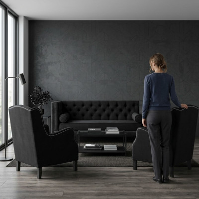 Ensemble de canapés noirs Trois places Fauteuil Tissu Canapé Suite 3+1+1