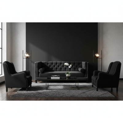 Ensemble de canapés noirs Trois places Fauteuil Tissu Canapé Suite 3+1+1