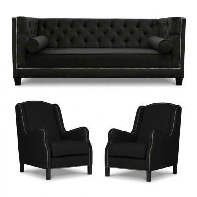 Ensemble de canapés noirs Trois places Fauteuil Tissu Canapé Suite 3+1+1