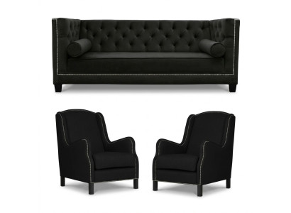 Ensemble de canapés noirs Trois places Fauteuil Tissu Canapé Suite 3+1+1