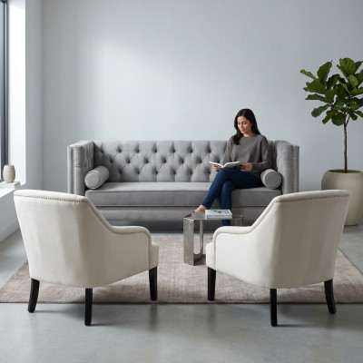 Gris Chesterfield Fauteuil Blanc xxl Grand Canapés en Tissu Créatif Nouveaux Meubles