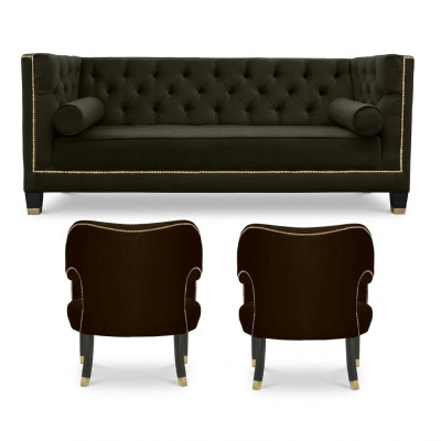 Fauteuil Chesterfield noir xxl Grand canapé en tissu Textile Meubles Rembourrage Suite