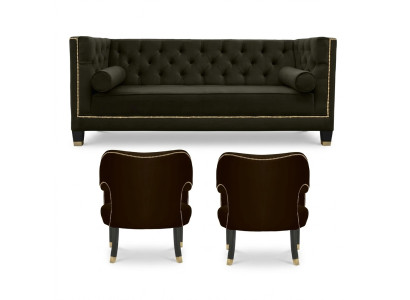 Fauteuil Chesterfield noir xxl Grand canapé en tissu Textile Meubles Rembourrage Suite
