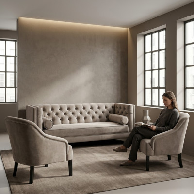 Fauteuil Chesterfield beige Ensemble de meubles de luxe Tissu d'ameublement Canapés Groupe nouveau