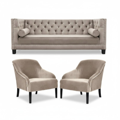 Fauteuil Chesterfield beige Ensemble de meubles de luxe Tissu d'ameublement Canapés Groupe nouveau