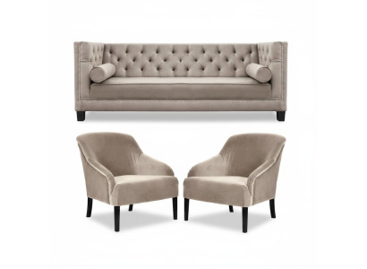 Fauteuil Chesterfield beige Ensemble de meubles de luxe Tissu d'ameublement Canapés Groupe nouveau