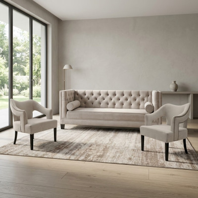 Ensemble de canapé Chesterfield beige. Sièges rembourrés. Ensemble de 3 pièces.