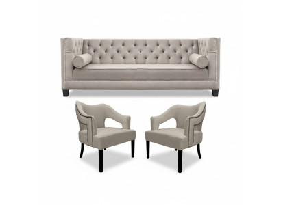 Ensemble de canapé Chesterfield beige. Sièges rembourrés. Ensemble de 3 pièces.