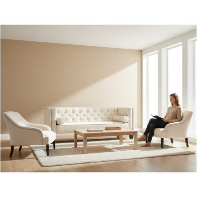 Fauteuil Chesterfield blanc XXL Grand Canapés en Tissu Créatif Meubles neufs Canapés