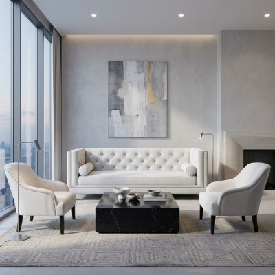 Fauteuil Chesterfield blanc XXL Grand Canapés en Tissu Créatif Meubles neufs Canapés