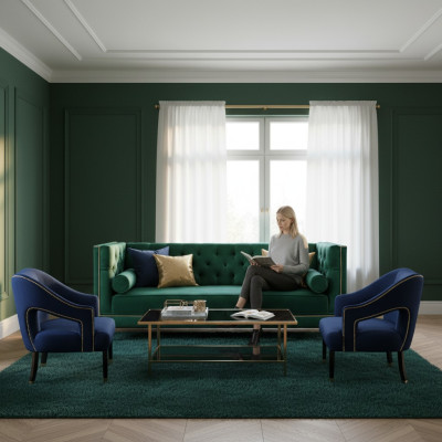 Ensemble de canapé vert 3 pièces Ensemble de canapés Siège Rembourrage Ensemble Chesterfield Velours