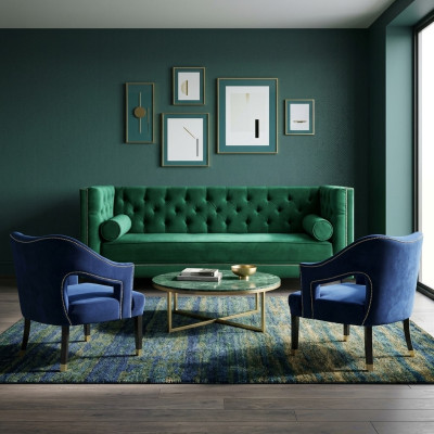 Ensemble de canapé vert 3 pièces Ensemble de canapés Siège Rembourrage Ensemble Chesterfield Velours