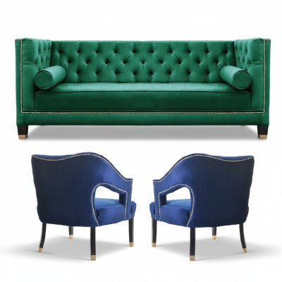 Ensemble de canapé vert 3 pièces Ensemble de canapés Siège Rembourrage Ensemble Chesterfield Velours