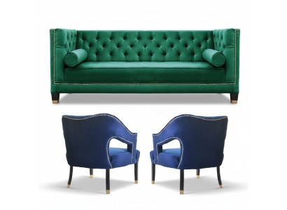 Ensemble de canapé vert 3 pièces Ensemble de canapés Siège Rembourrage Ensemble Chesterfield Velours