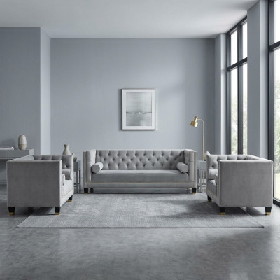 Ensemble de canapés Gray Chesterfield Fauteuil Luxe Tissu Meubles Salon neuf