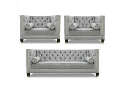 Ensemble de canapés Gray Chesterfield Fauteuil Luxe Tissu Meubles Salon neuf