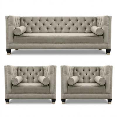 Ensemble de canapé beige Chesterfield Fauteuil Fauteuil de luxe Tissu Textile Mobilier de salon neuf