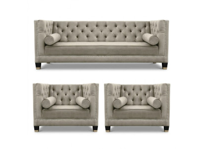 Ensemble de canapé beige Chesterfield Fauteuil Fauteuil de luxe Tissu Textile Mobilier de salon neuf