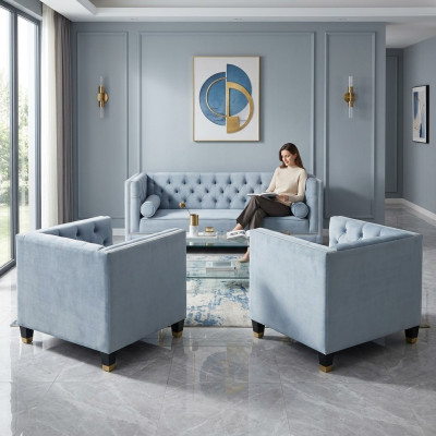 Ensemble de canapé bleu fauteuil Chesterfield Meubles créatifs Tissu textiles Salle de séjour nouveau