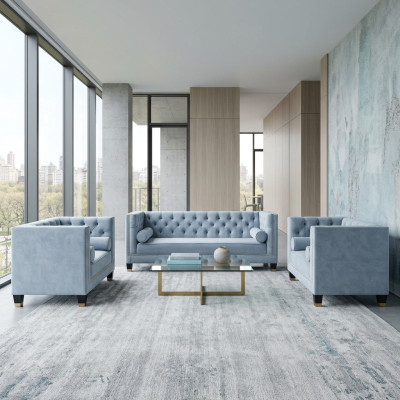 Ensemble de canapé bleu fauteuil Chesterfield Meubles créatifs Tissu textiles Salle de séjour nouveau