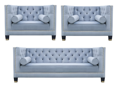 Ensemble de canapé bleu fauteuil Chesterfield Meubles créatifs Tissu textiles Salle de séjour nouveau