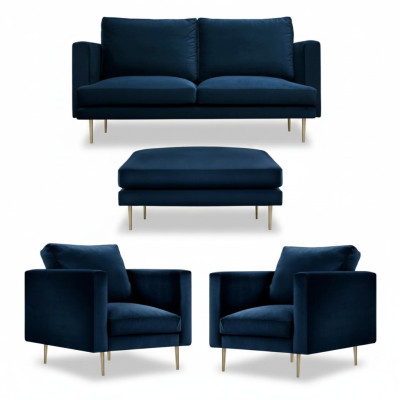 Groupe de canapés Siège Fauteuil Tabouret Mobilier Textile Tissu Bleu Deux places Salon neuf