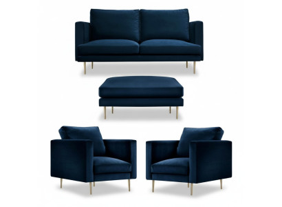 Groupe de canapés Siège Fauteuil Tabouret Mobilier Textile Tissu Bleu Deux places Salon neuf