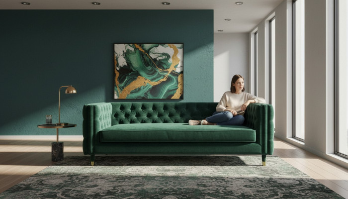 Canapé Chesterfield 4 places de luxe Tissu de meuble de design Vert Canapés