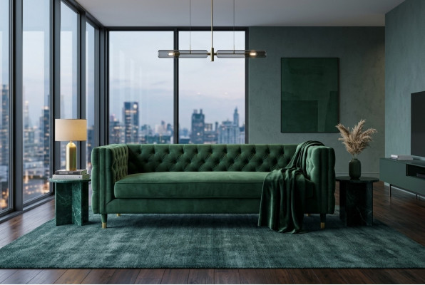 Canapé Chesterfield 4 places de luxe Tissu de meuble de design Vert Canapés