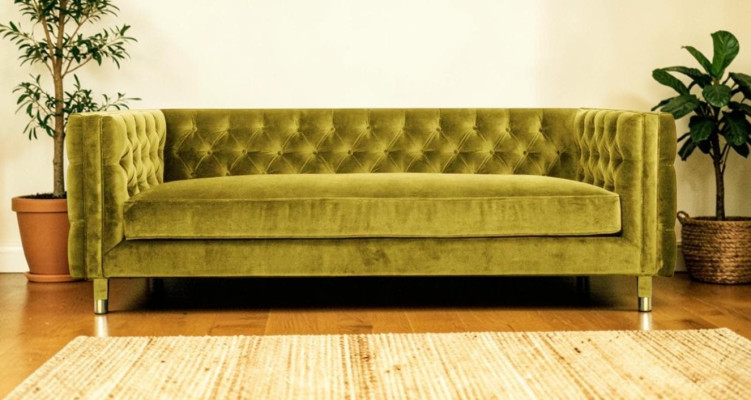 Canapé Chesterfield 4 places jaune Luxe design Meubles Tissu Tissu Canapés Canapés jaunes