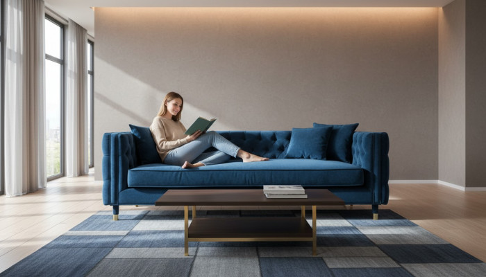 Luxe Bleu et Chesterfield Velours Trois Places Meubles d'Ameublement de Luxe pour Hôtel Salon Pratique