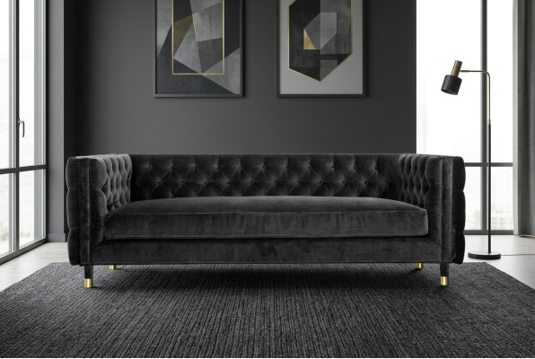 Canapé Chesterfield noir grand - Meubles de luxe 4 places - Canapés en tissu textile