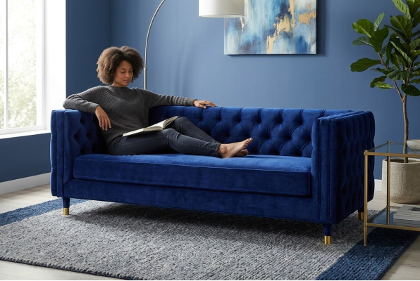 Canapé Chesterfield bleu Big Designer 4 places en tissu Textile neuf