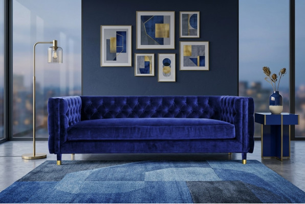 Canapé Chesterfield bleu Big Designer 4 places en tissu Textile neuf