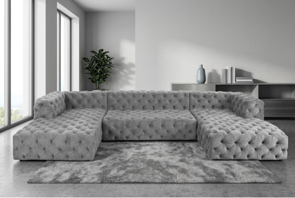 Canapé en U Chesterfield Gris XXL Grand Canapés en Tissu De Luxe Rembourrage de Meubles