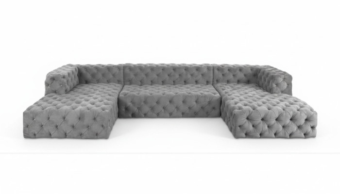 Canapé en U Chesterfield Gris XXL Grand Canapés en Tissu De Luxe Rembourrage de Meubles
