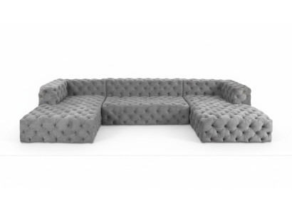 Canapé en U Chesterfield Gris XXL Grand Canapés en Tissu De Luxe Rembourrage de Meubles