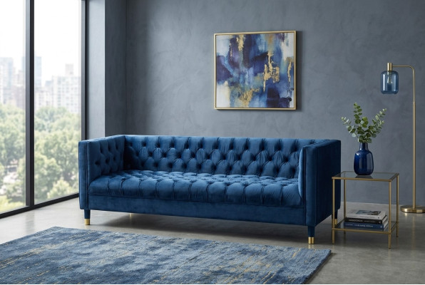 Canapé Chesterfield bleu et canapés en tissu créatifs 4 places.
