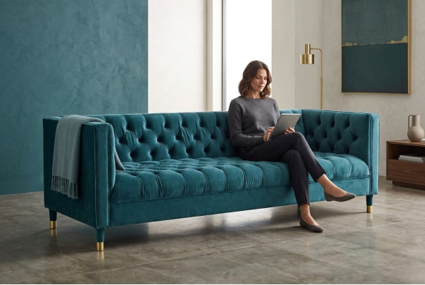 Chesterfield Sofa Bleu et Canapés en Tissu Textile Canapés Meubles 4 Places