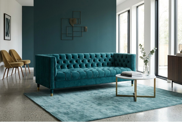 Chesterfield Sofa Bleu et Canapés en Tissu Textile Canapés Meubles 4 Places