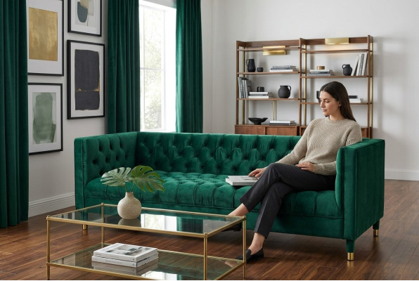 Canapé-lit en tissu de luxe Chesterfield vert 4 places