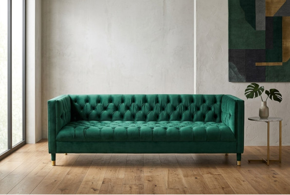 Canapé-lit en tissu de luxe Chesterfield vert 4 places