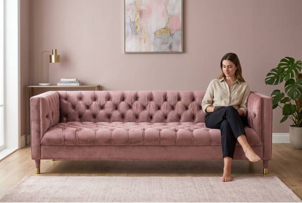 Canapé Chesterfield rose Meubles de canapés 4 places Tissu d'ameublement Canapés xxl grande taille 230cm