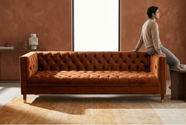 Canapé Chesterfield orange en tissu canapé en tissu Canapés de luxe 4 places